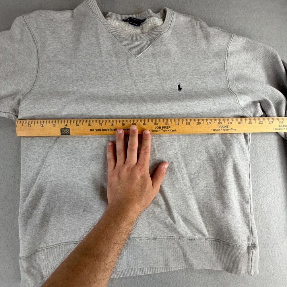 Polo Ralph Lauren Men's Gray Fleece V-Notch Crew Neck Sweatshirt Pony Pullover